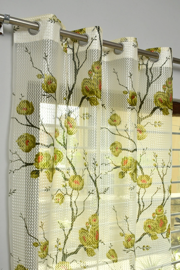 Panipat Textile Hub  Net Semi Transparent Floral Curtains (Floral Design, Green) Pack of 2 - Window (4x5 Feet)