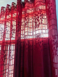 Panipat Textile Hub  Net Semi Transparent Floral Curtains (Floral Design, Red) Pack of 2 - Window (4x5 Feet)