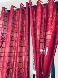 Panipat Textile Hub  Net Semi Transparent Floral Curtains (Floral Design, Red) Pack of 2 - Window (4x5 Feet)