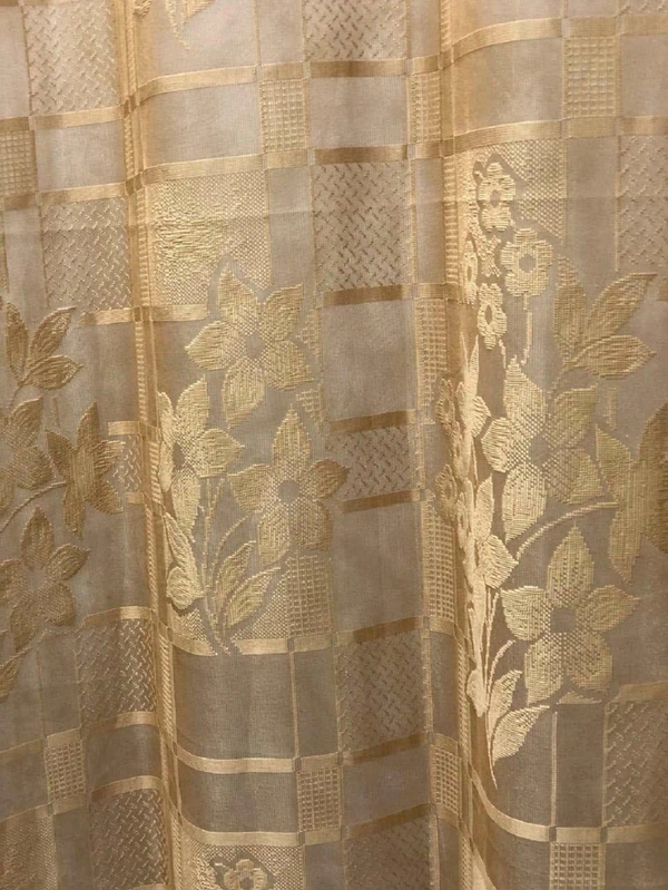 Panipat Textile Hub  Net Semi Transparent Floral Curtains (Floral Design, Gold) Pack of 2 - Window (4x5 feet)