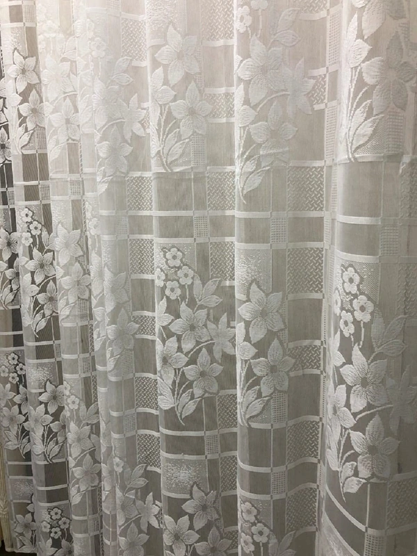 Panipat Textile Hub  Net Semi Transparent Floral Curtains (Floral Design, Cream) Pack of 2 - Window (4x5 feet)