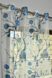 Panipat Textile Hub  Net Semi Transparent Floral Curtain (Floral Design, Blue) Pack of 2 - Window (4x5 feet)