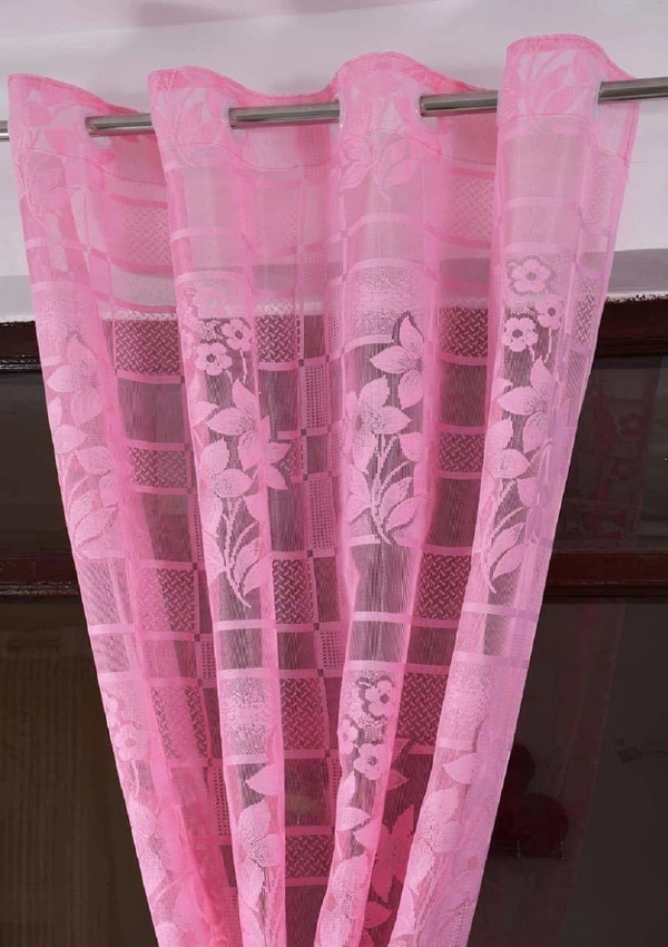 Panipat Textile Hub  Net Semi Transparent Floral Curtains (Floral Design, Pink) Pack of 2 - Window (4x5 feet)