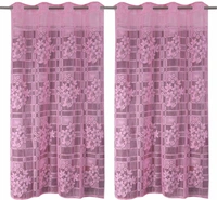 Panipat Textile Hub  Net Semi Transparent Floral Curtains (Floral Design, Pink) Pack of 2 - Window (4x5 feet)