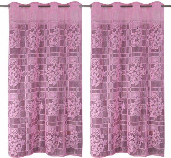 Panipat Textile Hub  Net Semi Transparent Floral Curtains (Floral Design, Pink) Pack of 2 - Window (4x5 feet)