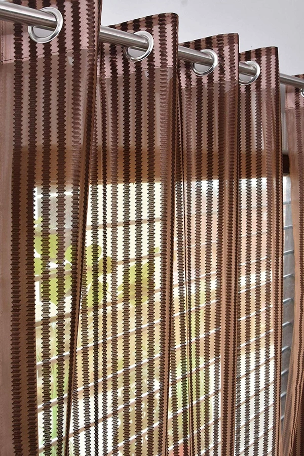 Panipat Textile Hub  Net Semi Transparent tissue Curtain (Self Design, Brown Tissue) Pack of 2 - Window (4x5 Feet)
