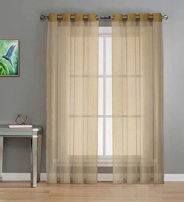 Panipat Textile Hub  Net Semi Transparent tissue Curtain (Self Design, GoldenTissue) Pack of 2 - Long Door (4x9 Feet)