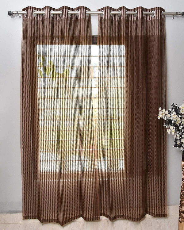 Panipat Textile Hub  Net Semi Transparent tissue Curtain (Self Design, Brown Tissue) Pack of 2 - Window (4x5 feet)