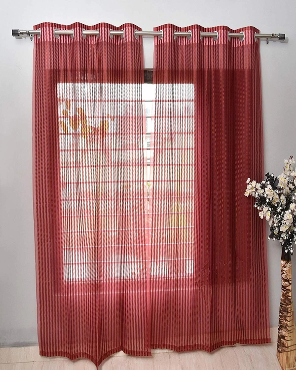 Panipat Textile Hub  Net Semi Transparent tissue Curtain (Self Design, Maroon Tissue) Pack of 2 - Window (4x5 Feet)
