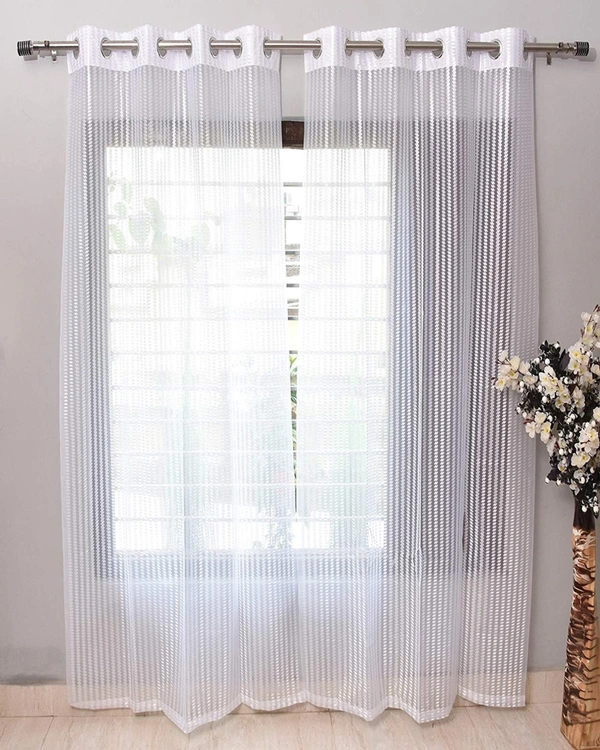 Panipat Textile Hub  Net Semi Transparent tissue Curtain (Self Design, White Tissue) Pack of 2 - Window (4x5 Feet)