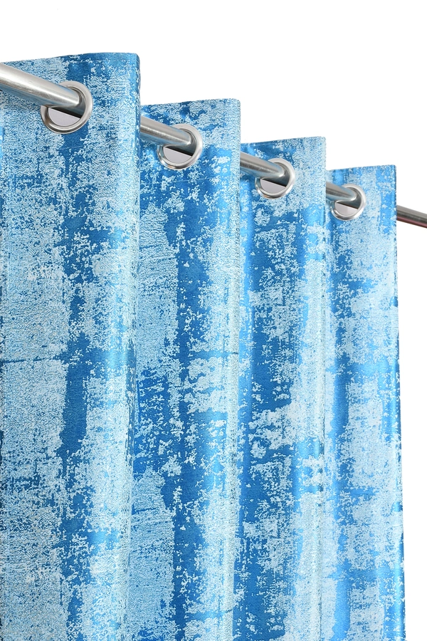 Panipat Textile Hub Polyester Eyelet Aqua Designer Print curtains Pack of 2 - Window (4x5 Feet)