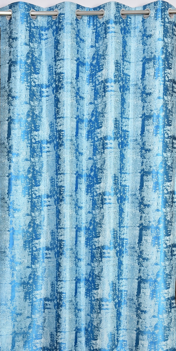 Panipat Textile Hub Polyester Eyelet Aqua Designer Print curtains Pack of 2 - Window (4x5 Feet)