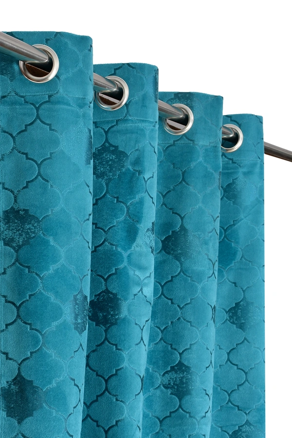 Panipat Textile Hub Polyester Eyelet Aqua Designer Print Velvet Blackout curtains Pack of 2 - Window (4x5 Feet)