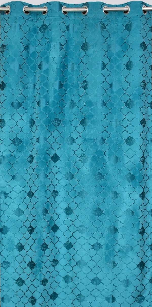 Panipat Textile Hub Polyester Eyelet Aqua Designer Print Velvet Blackout curtains Pack of 2 - Window (4x5 Feet)