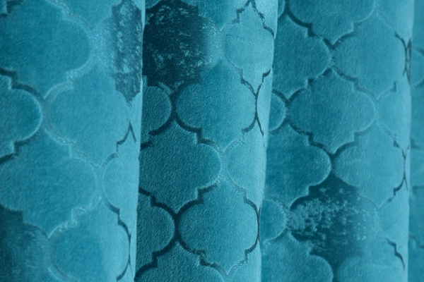 Panipat Textile Hub Polyester Eyelet Aqua Designer Print Velvet Blackout curtains Pack of 2 - Window (4x5 Feet)