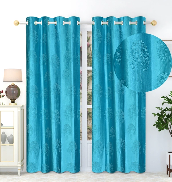 Panipat Textile Hub Polyester Eyelet  Aqua Designer Punch Print curtains Pack of 2 - Window (4x5 Feet)