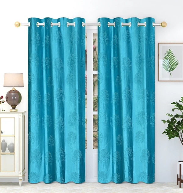 Panipat Textile Hub Polyester Eyelet  Aqua Designer Punch Print curtains Pack of 2 - Window (4x5 Feet)
