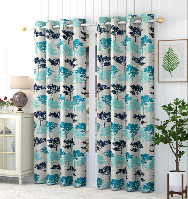 Panipat Textile Hub Polyester Eyelet Aqua Printed Design curtains Pack of 2 - Window (4x5 Feet)