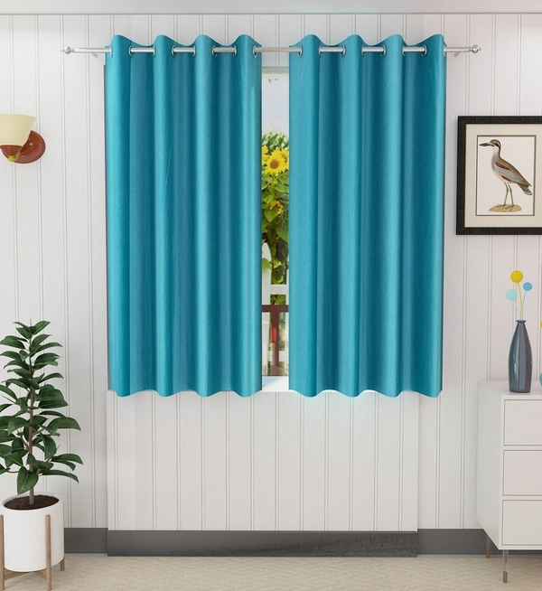 Panipat Textile Hub Polyester Eyelet Aqua Solid Plain Design curtains Pack of 2 - Window (4x5 Feet)