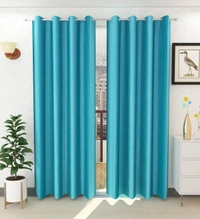 Panipat Textile Hub Polyester Eyelet Aqua Solid Plain Design curtains Pack of 2 - Window (4x5 Feet)