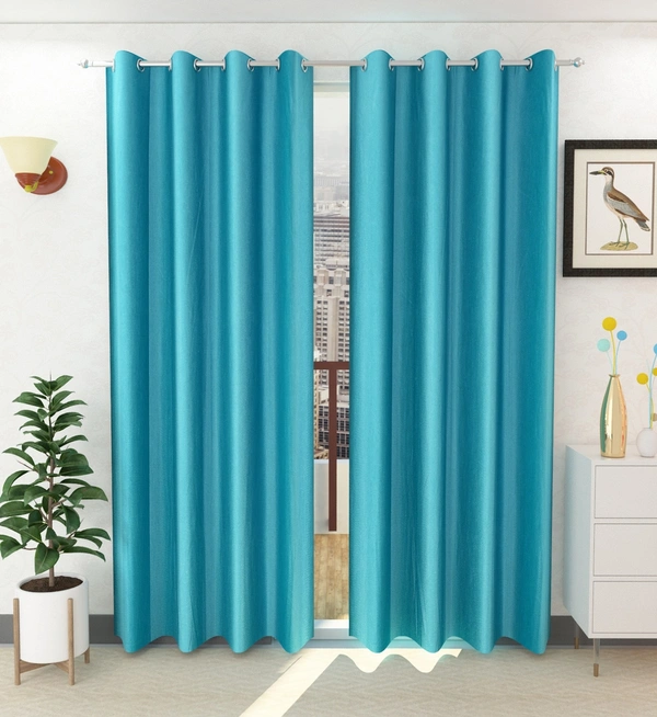 Panipat Textile Hub Polyester Eyelet Aqua Solid Plain Design curtains Pack of 2 - Window (4x5 Feet)