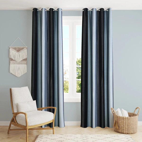 Panipat Textile Hub Polyester Eyelet Black Designer Print curtains Pack of 2 - Window (4x5 Feet)