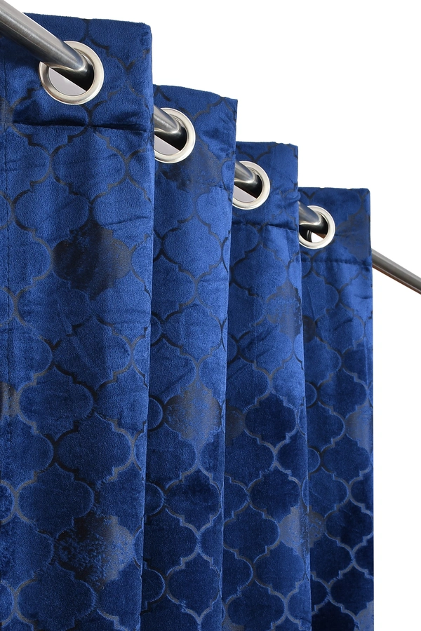 Panipat Textile Hub Polyester Eyelet Blue Designer Print Velvet Blackout curtains Pack of 2 - Window (4x5 Feet)