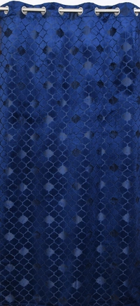 Panipat Textile Hub Polyester Eyelet Blue Designer Print Velvet Blackout curtains Pack of 2 - Window (4x5 Feet)