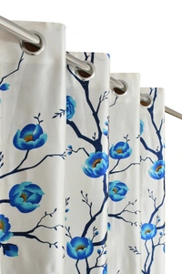 Panipat Textile Hub Polyester Eyelet Blue Designer Print curtains Pack of 2 - Window (4x5 Feet)