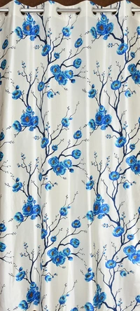 Panipat Textile Hub Polyester Eyelet Blue Designer Print curtains Pack of 2 - Window (4x5 Feet)