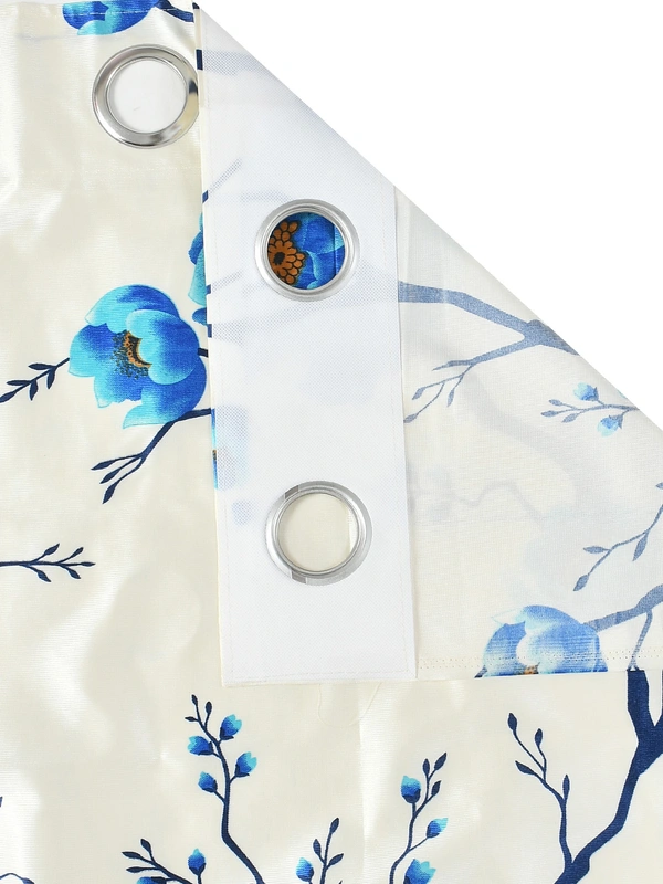 Panipat Textile Hub Polyester Eyelet Blue Designer Print curtains Pack of 2 - Window (4x5 Feet)