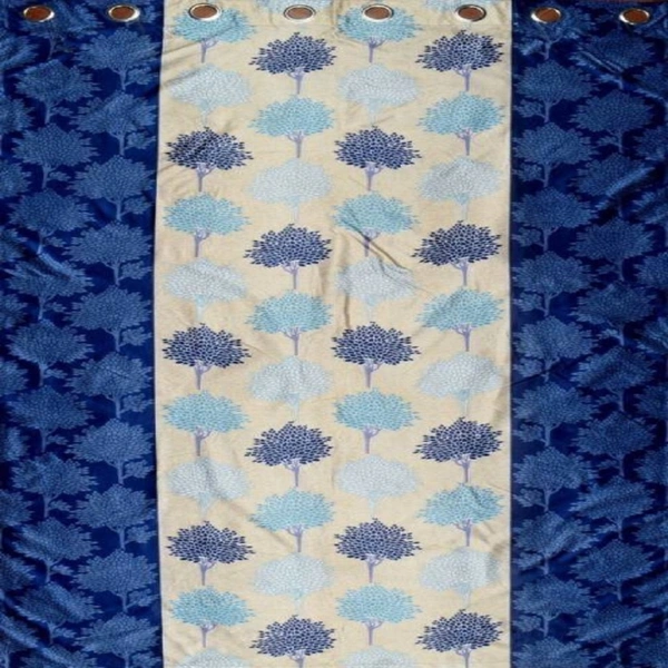 Panipat Textile Hub Polyester Eyelet Blue Printed Design curtains Pack of 2 - Window (4x5 Feet)