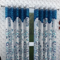 Panipat Textile Hub polyester Eyelet Blue Printed curtains Pack of 2 - Window (4x5 Feet)