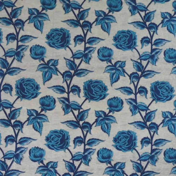 Panipat Textile Hub Polyester Eyelet Blue Rose Printed Design curtains Pack of 2 - Window (4x5 Feet)