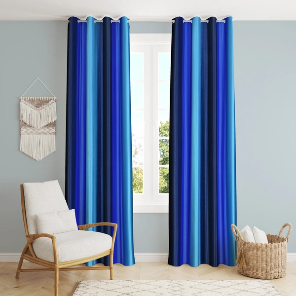 Panipat Textile Hub Polyester Eyelet Blue  Solid Long Crush  curtains Pack of 2 - Window (4x5 Feet)