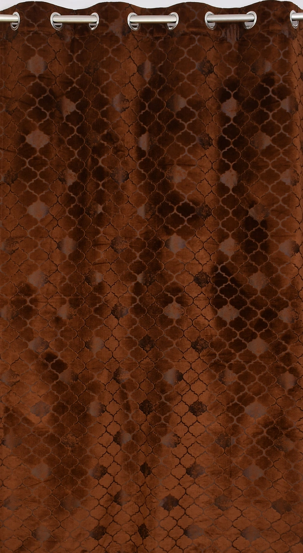 Panipat Textile Hub Polyester Eyelet Brown Designer Print Velvet Blackout curtains Pack of 2 - Window (4x5 Feet)