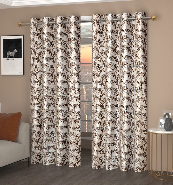 Panipat Textile Hub Polyester Eyelet Brown Designer Print curtains Pack of 2 - Window (4x5 Feet)