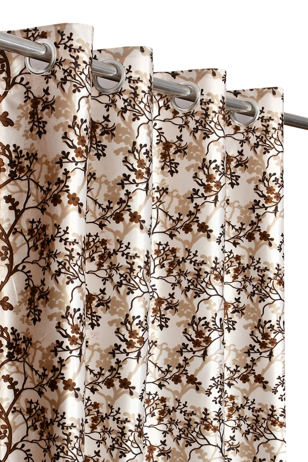 Panipat Textile Hub Polyester Eyelet Brown Designer Print curtains Pack of 2 - Window (4x5 Feet)