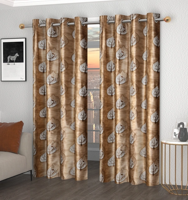 Panipat Textile Hub Polyester Eyelet Brown Designer Print curtains Pack of 2 - Window (4x5 Feet)