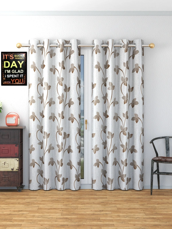 Panipat Textile Hub Polyester Eyelet Brown Designer Print curtains Pack of 2 - Window (4x5 Feet)