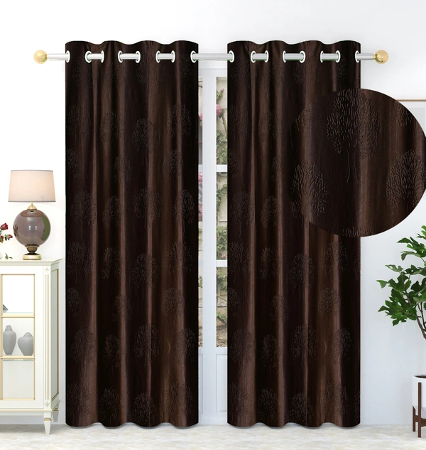 Panipat Textile Hub Polyester Eyelet  Brown Designer Punch Print curtains Pack of 2 - Window (4x5 Feet)