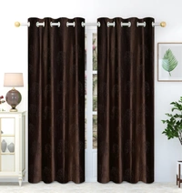 Panipat Textile Hub Polyester Eyelet  Brown Designer Punch Print curtains Pack of 2 - Window (4x5 Feet)