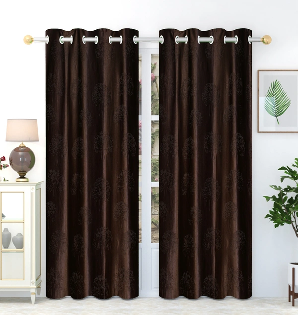 Panipat Textile Hub Polyester Eyelet  Brown Designer Punch Print curtains Pack of 2 - Window (4x5 Feet)