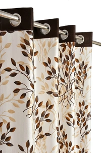 Panipat Textile Hub Polyester Eyelet Brown Designer Print curtains Pack of 2 - Window (4x5 Feet)