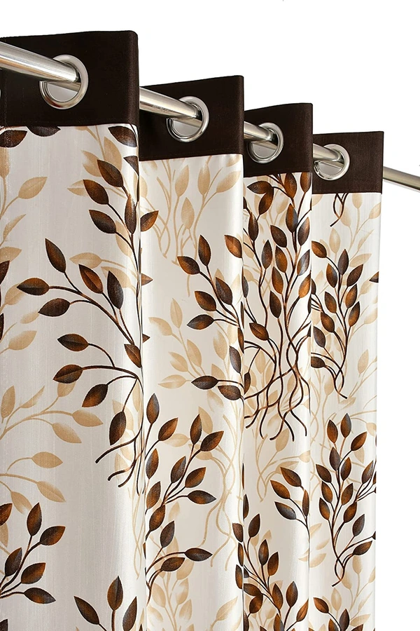 Panipat Textile Hub Polyester Eyelet Brown Designer Print curtains Pack of 2 - Window (4x5 Feet)