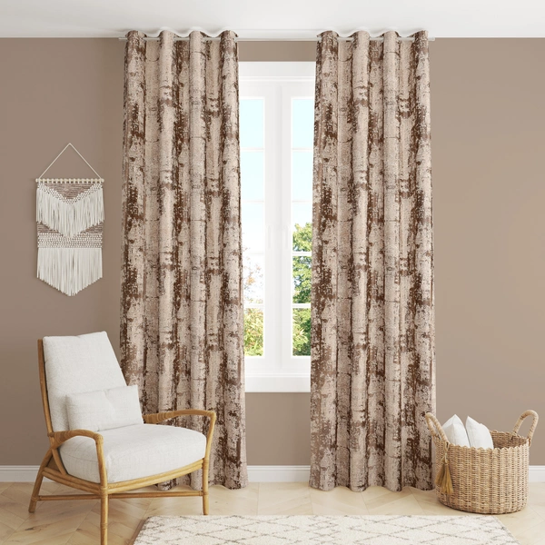 Panipat Textile Hub Polyester Eyelet Brown Designer Print curtains Pack of 2 - Window (4x5 Feet)