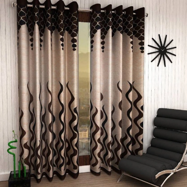 Panipat Textile Hub polyester Eyelet Brown Printed Design curtains Pack of 2 - Long Door (4x9 Feet)