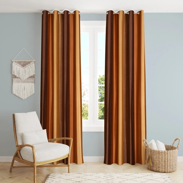 Panipat Textile Hub Polyester Eyelet Brown  Solid Long Crush  curtains Pack of 2 - Window (4x5 Feet)