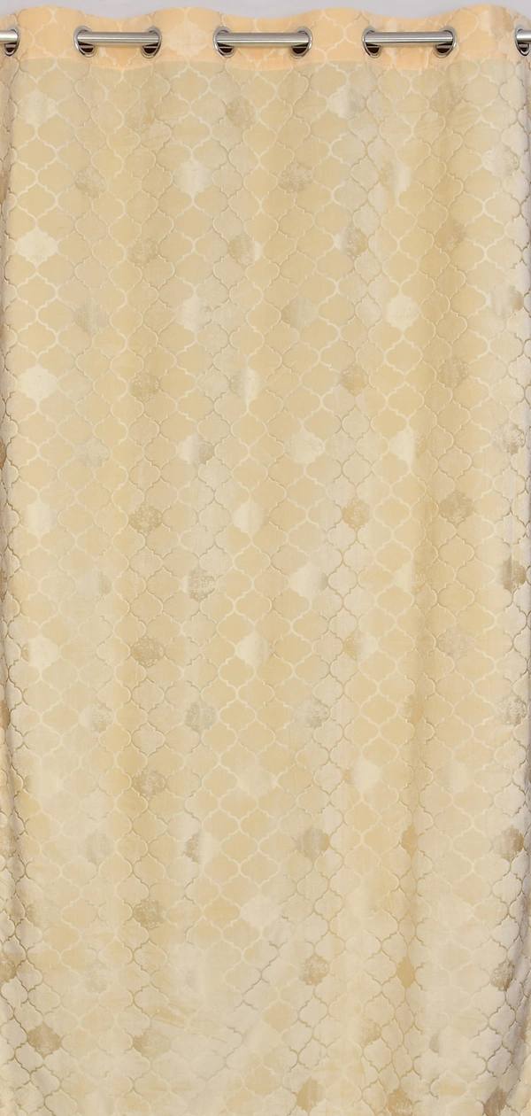 Panipat Textile Hub Polyester Eyelet Cream Designer Print Velvet Blackout curtains Pack of 2 - Door (4x7 Feet)