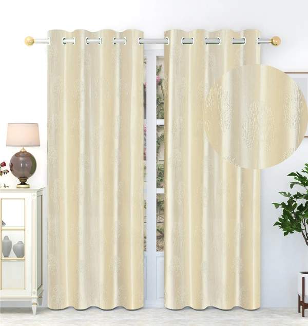 Panipat Textile Hub Polyester Eyelet  Cream Designer Punch Print curtains Pack of 2 - Window (4x5 Feet)